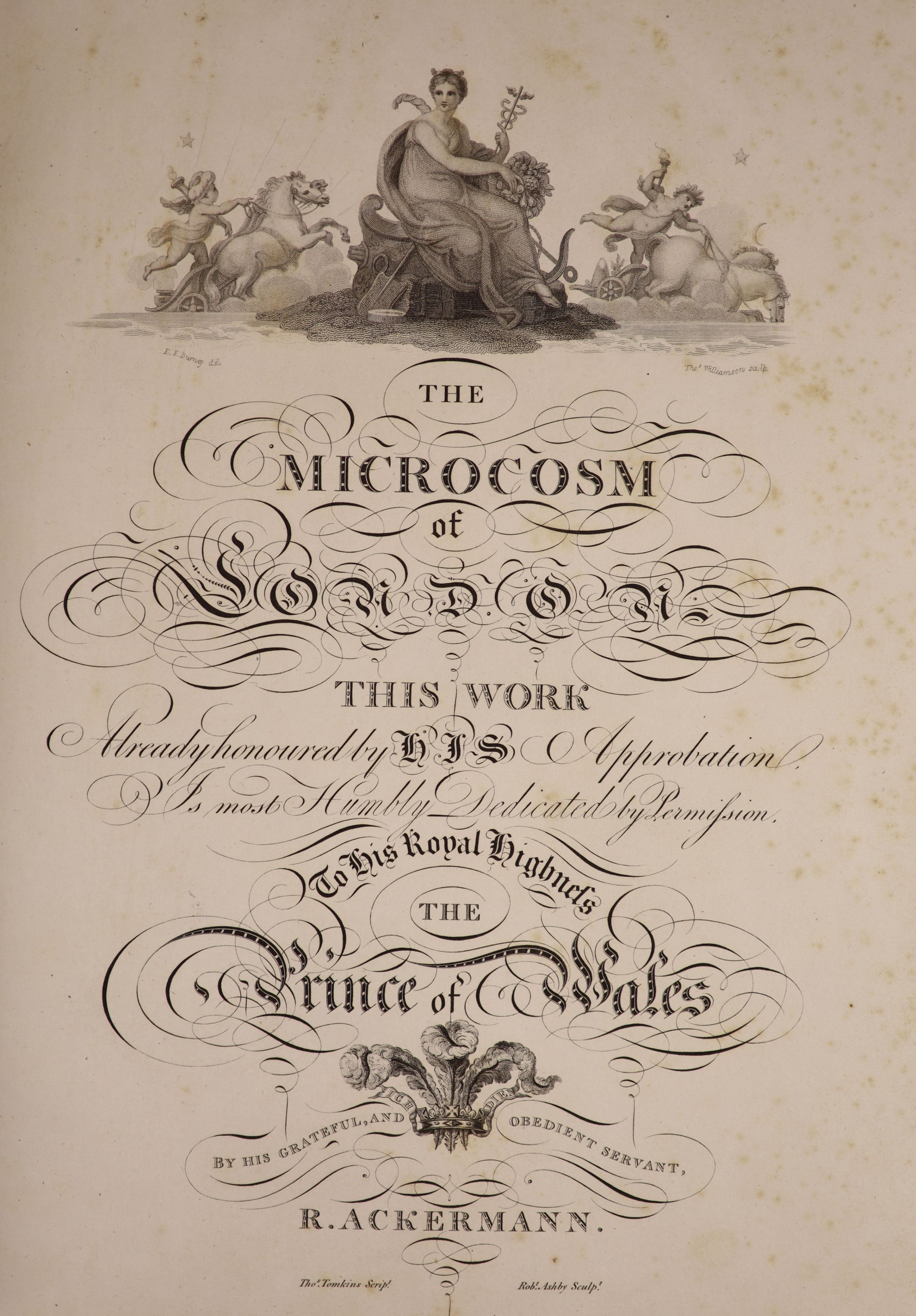 Ackermann Publications, Rudolph - The Microcosm of London, vols 1 & 3 only, 4to, diced calf, with hand-coloured plates, London, 1808-10